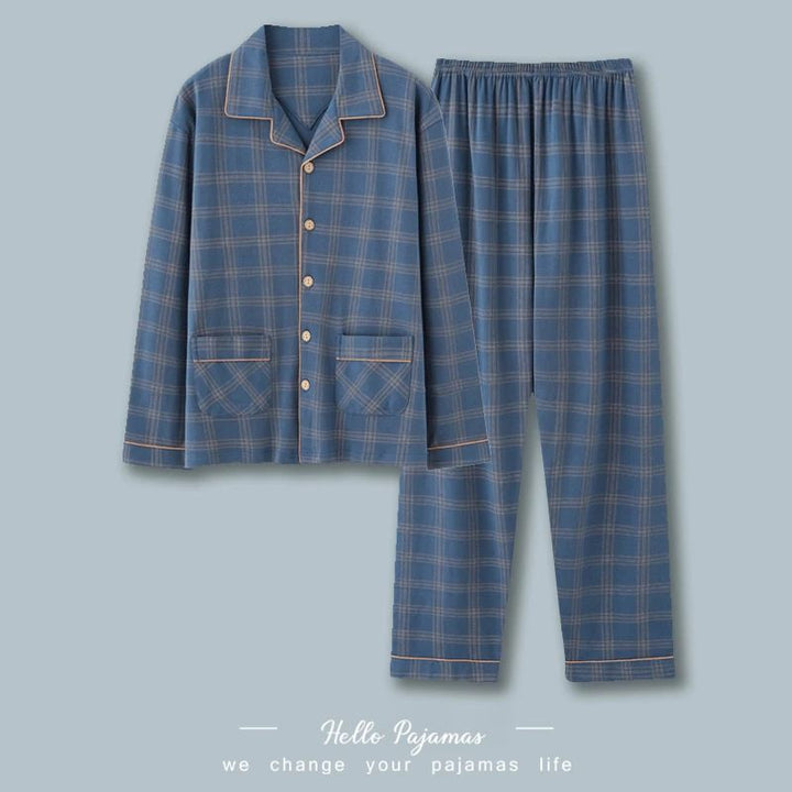 Herren-Pyjama-Set, Baumwolle, Langarm, kariert