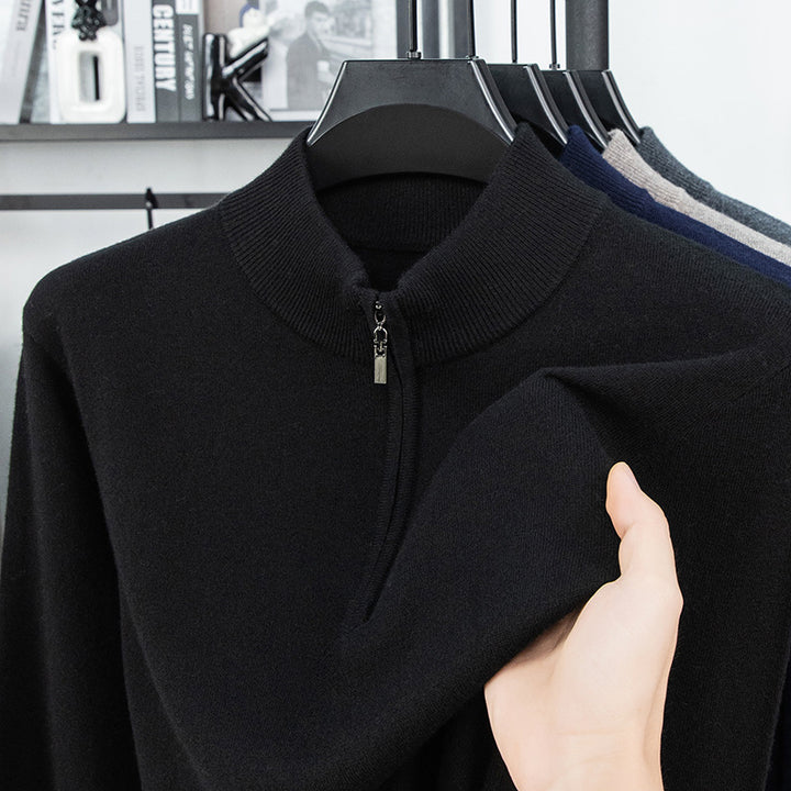 Herren-Wollpullover mit Reißverschluss und Stehkragen