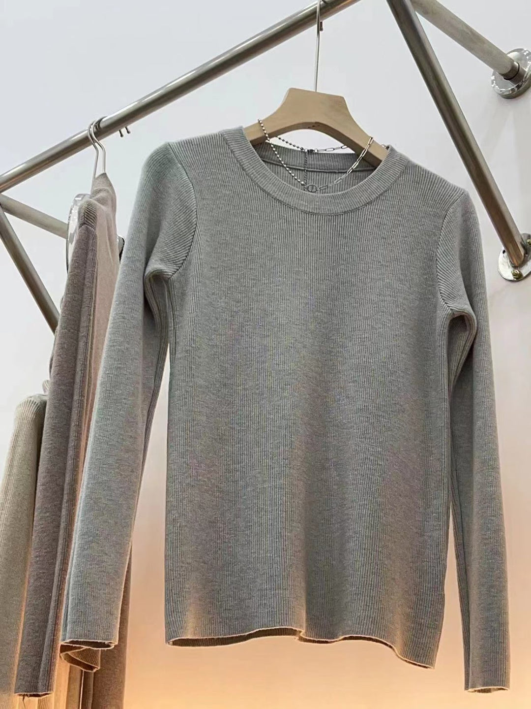 Damen-Strickpullover, Rundhals, langärmelig, figurbetont