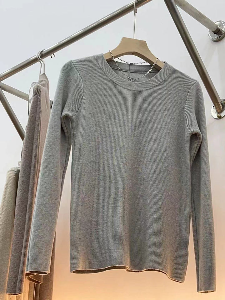 Damen-Strickpullover, Rundhals, langärmelig, figurbetont