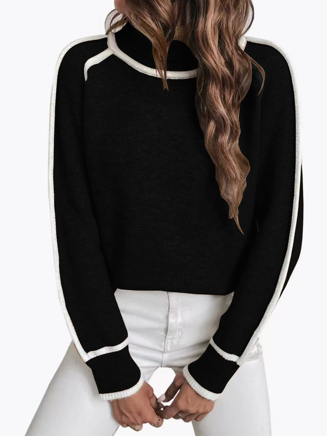 Lockerer Damen-Strickpullover mit hohem Kragen