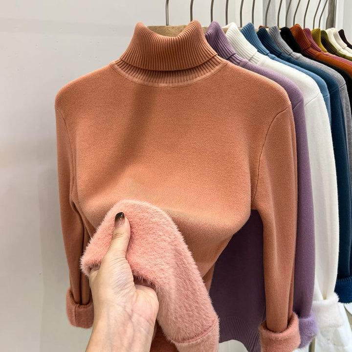 Damen-Rollkragenpullover, gefüttert, warm, Langarm