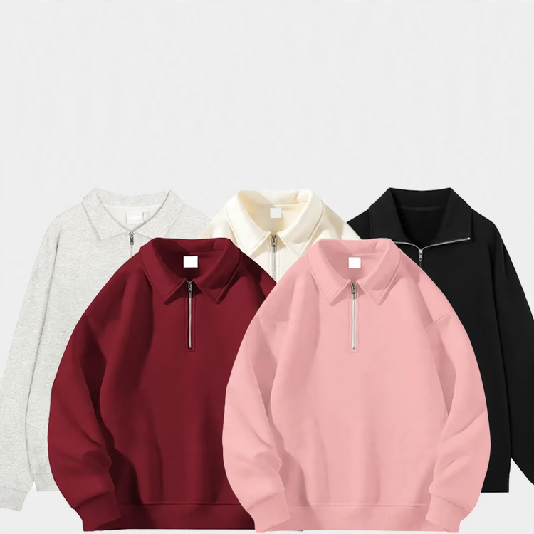 Polo-Sweatshirt mit halbem Reißverschluss, leicht