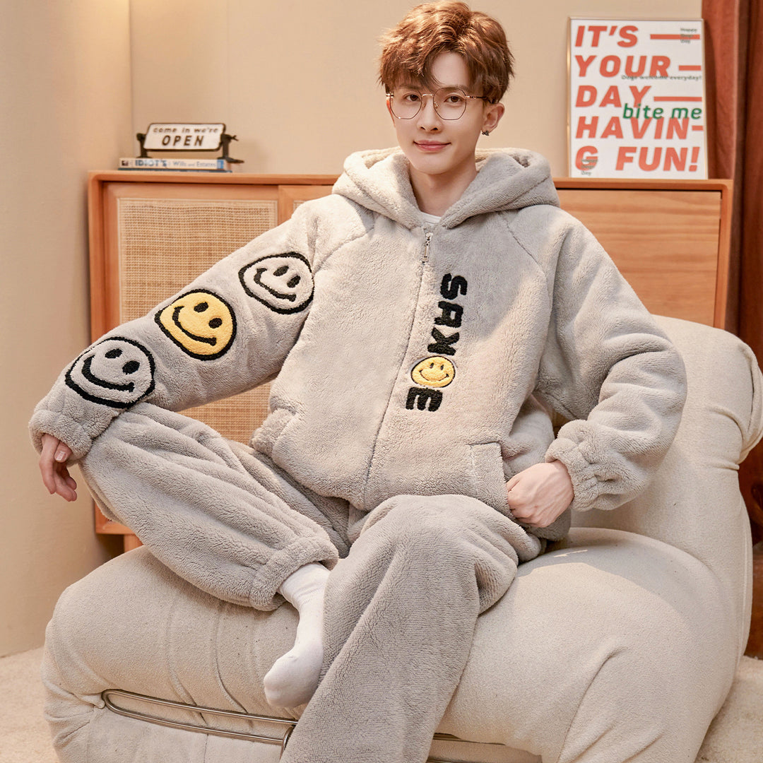 Herren-Pyjama-Set, Korallenfleece, gefüttert, warm