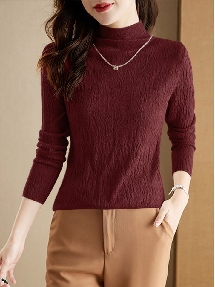 Damen-Wollpullover mit Stehkragen, strukturiert