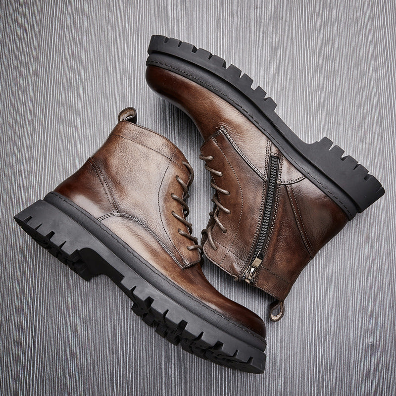 Herren-Schnürstiefel aus Rindsleder im Vintage-Stil