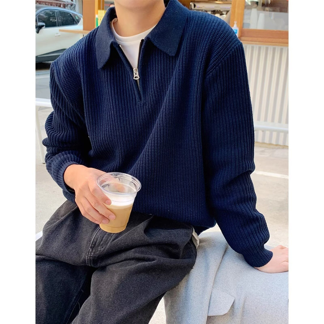 Herren-Strickpullover mit Polokragen und Reißverschluss