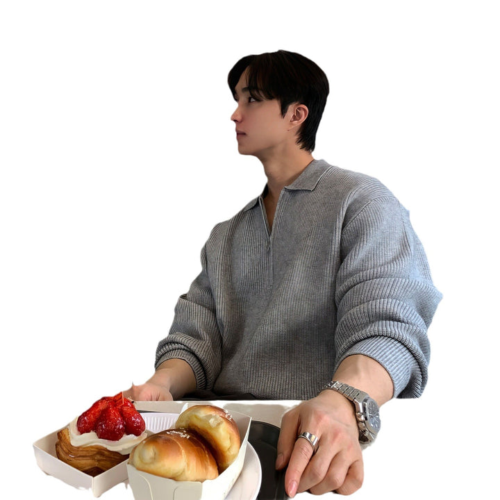 Herren-Strickpullover mit Polokragen und Reißverschluss