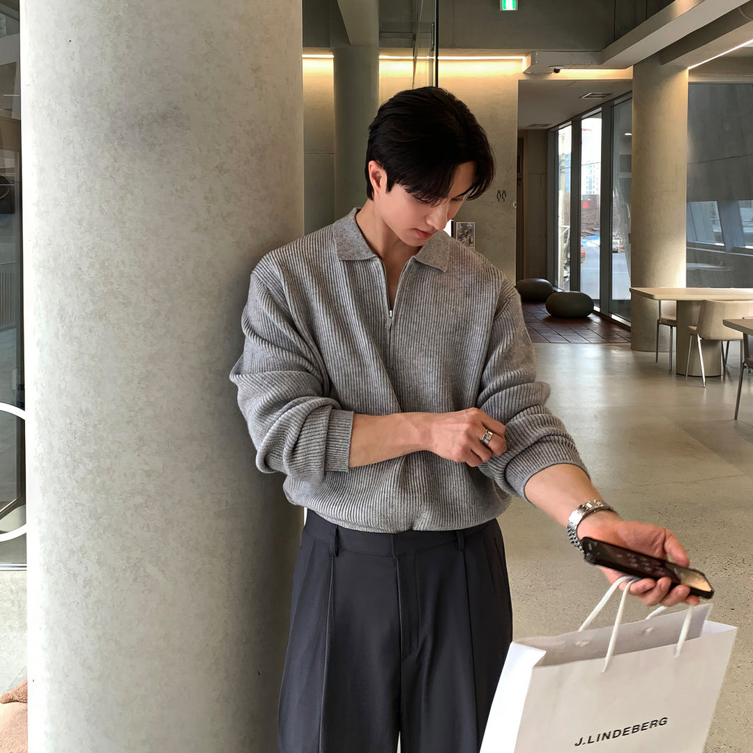 Herren-Strickpullover mit Polokragen und Reißverschluss