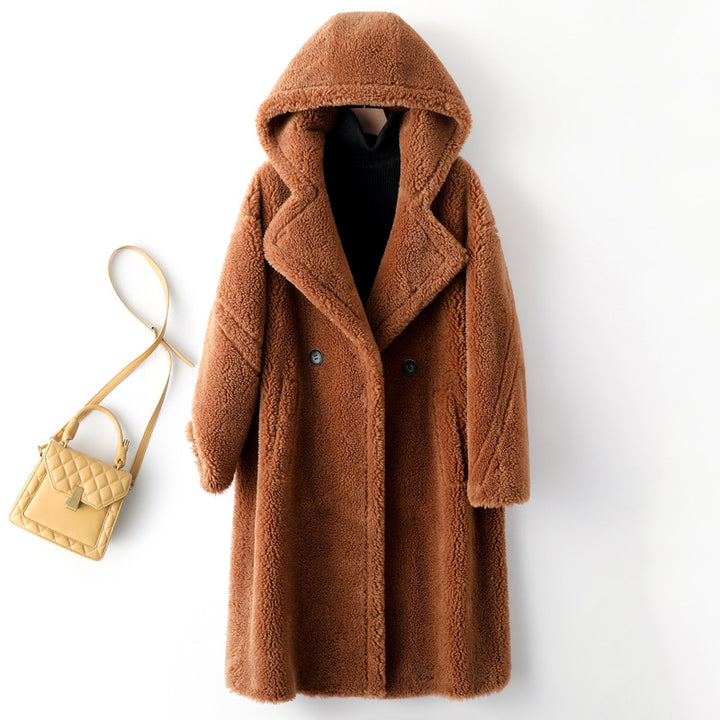 Langer Teddy-Mantel aus Lammfell-Imitat für Damen