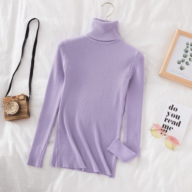Damen-Strickpullover mit hohem Kragen, figurbetont