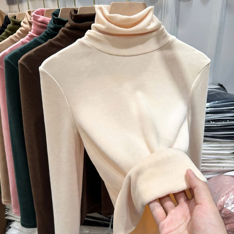 Damen-Langarmshirt mit Stehkragen, gefüttert