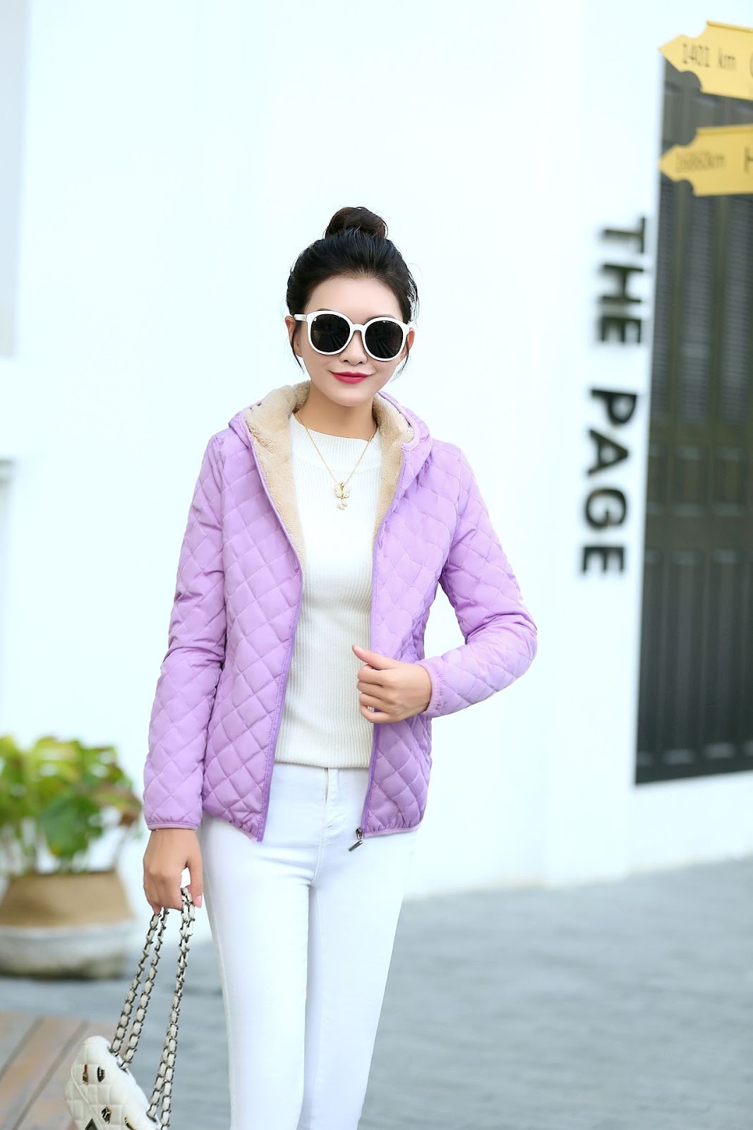 Kurze Damen-Steppjacke mit Lammfleece-Futter