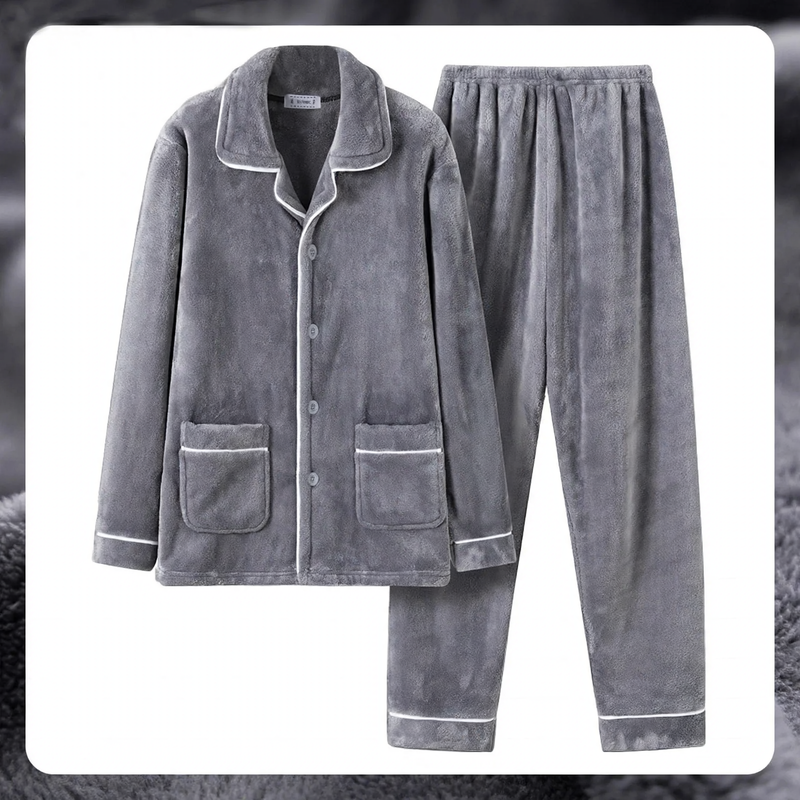 Herren-Pyjama-Set aus Flanell, bestickt, schlicht