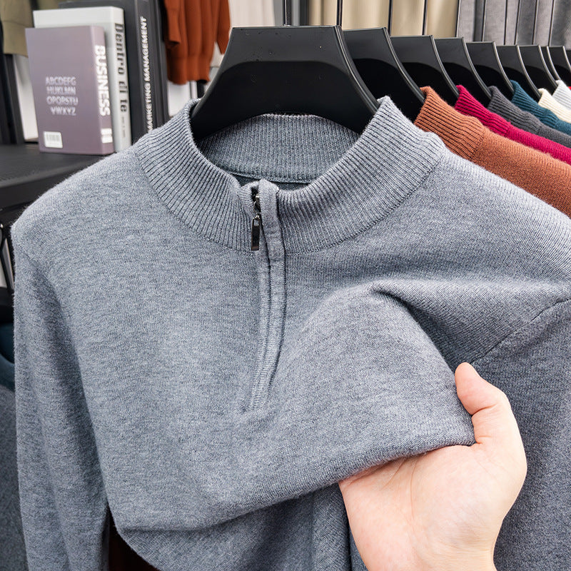 Herren-Wollpullover mit Stehkragen und Reißverschluss