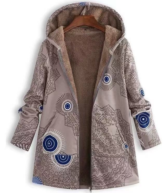 Gefütterte Kapuzenjacke mit Reißverschluss und Print