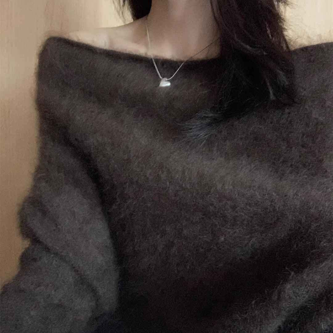 Damen-Strickpullover mit Carmen-Ausschnitt, locker
