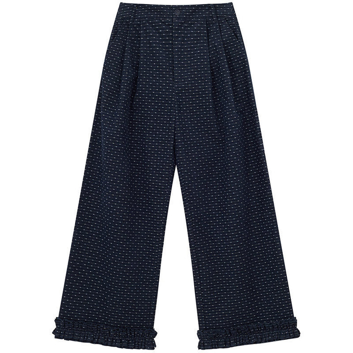 Gepunktete Cord-Freizeithose mit Rüschen-Details