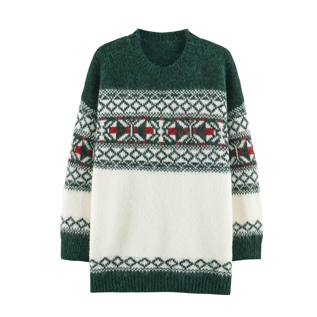 Modischer Strickpullover mit weihnachtlichem Kontrastmuster