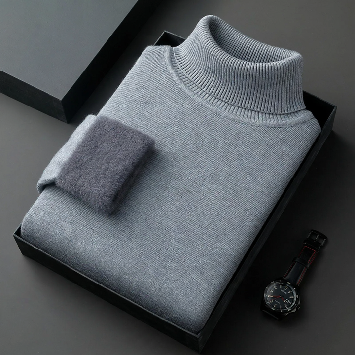 Herren-Strickpullover mit Rollkragen und Wollanteil