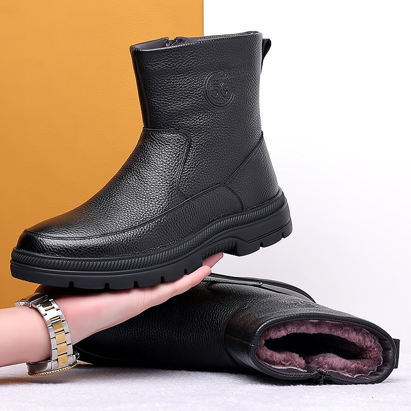 Herren-Winterstiefel aus Echtleder, Lammfellfutter