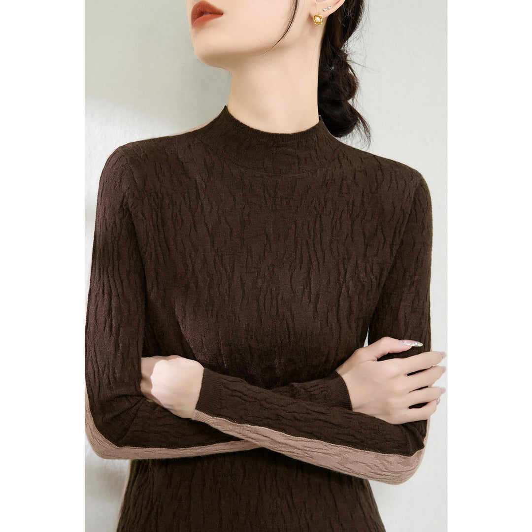 Damen-Strickpullover mit Struktur, Stehkragen, wendbar