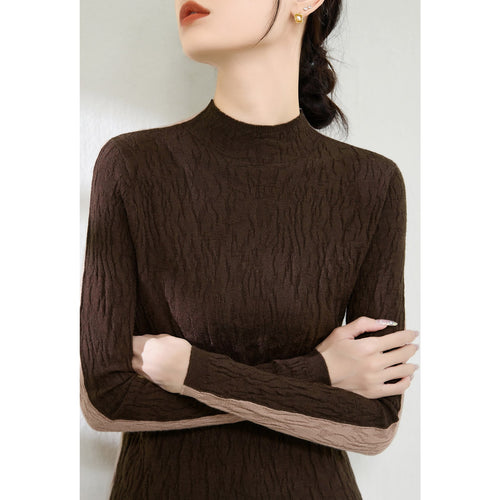 Damen-Strickpullover mit Struktur, Stehkragen, wendbar