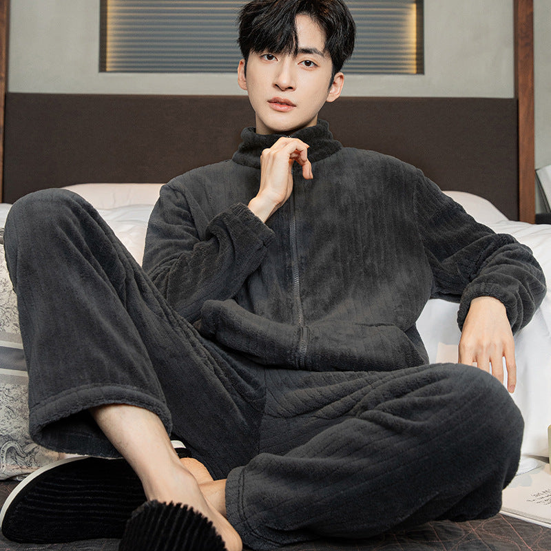 Herren-Pyjama aus dickem Korallenfleece und Flanell