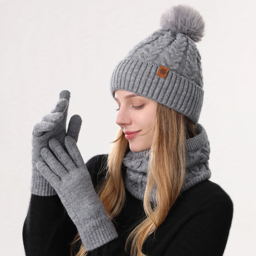 Winter-Set: Strickmütze, Schal und Handschuhe