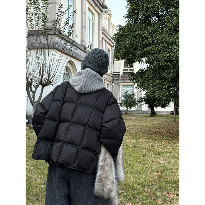 Daunenjacke für Damen mit Strickkapuze und Entenfedern