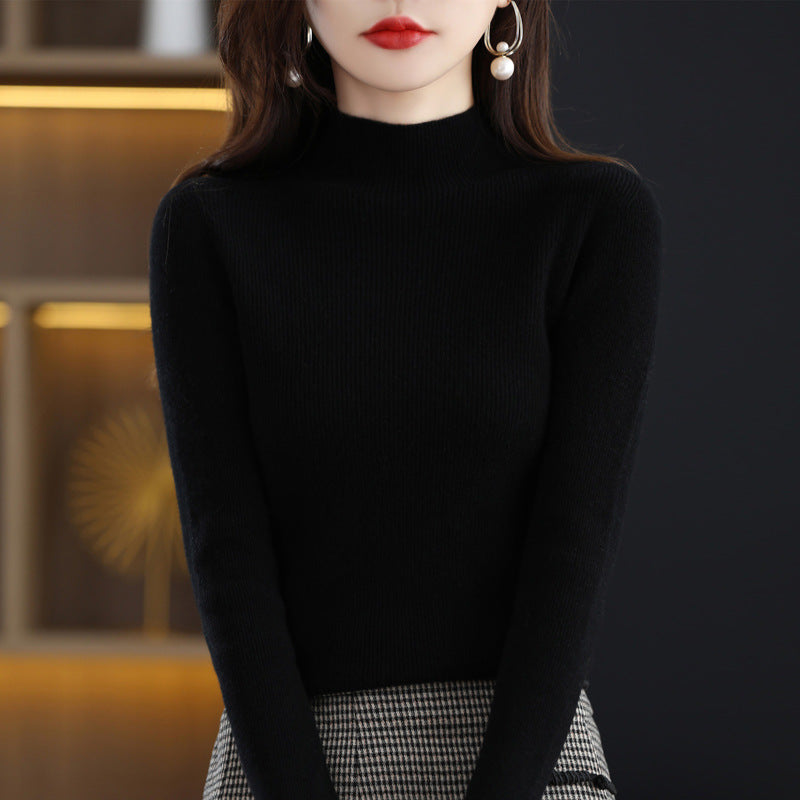 Damen-Rollkragenpullover aus reiner Wolle, nahtlos
