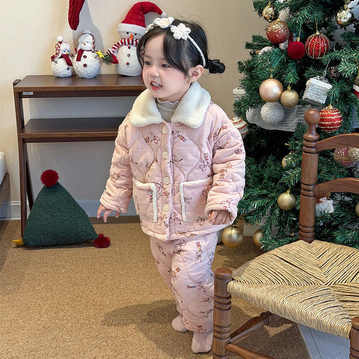 Gefüttertes Kinder-Pyjama-Set, 3-lagig, warm für den Winter