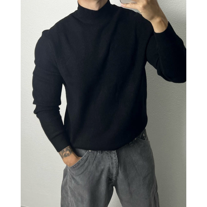 Herren-Strickpullover, Stehkragen, körperbetont