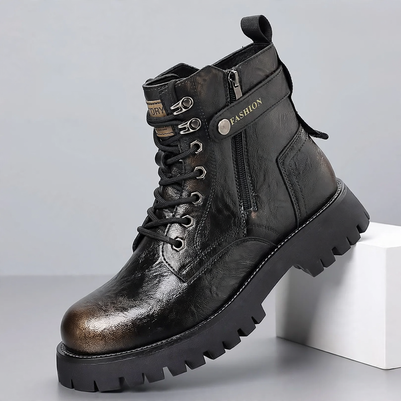 Herren-Stiefel aus Leder, gefüttert, mit Plateau