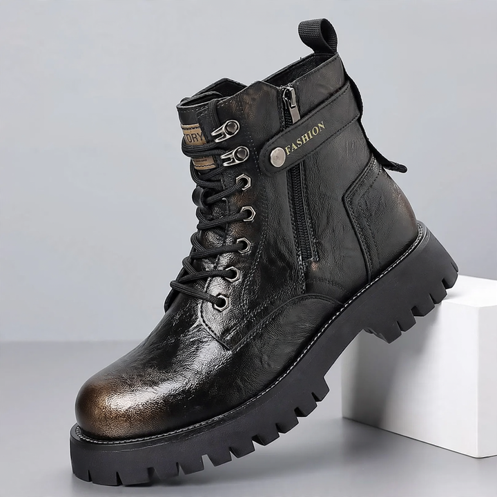 Herren-Stiefel aus Leder, gefüttert, mit Plateau
