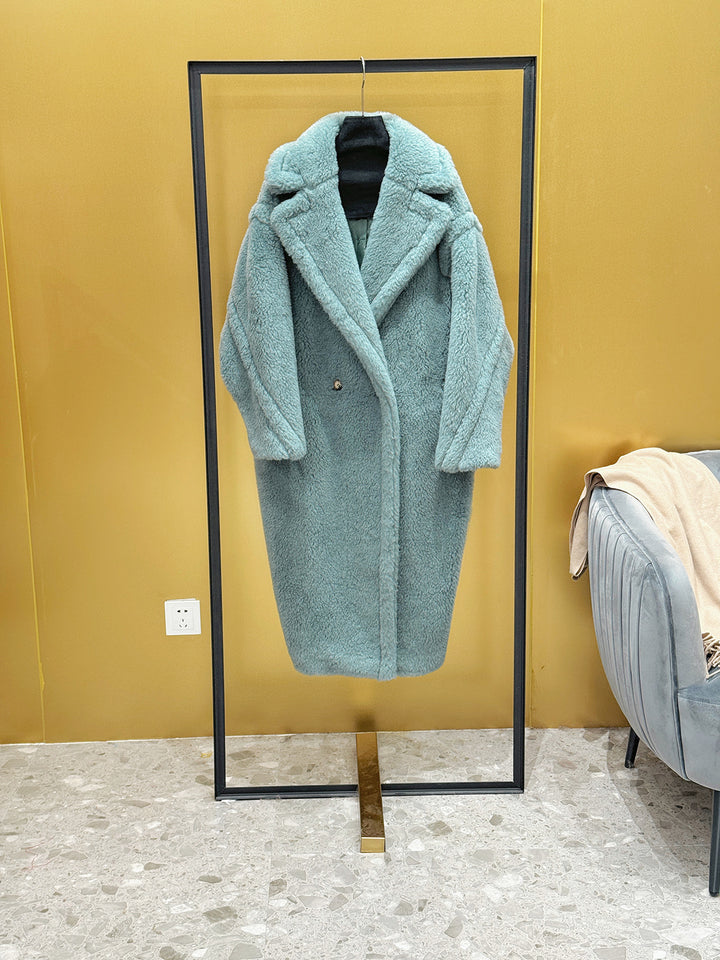 Damen-Wintermantel, Teddy-Optik, lang