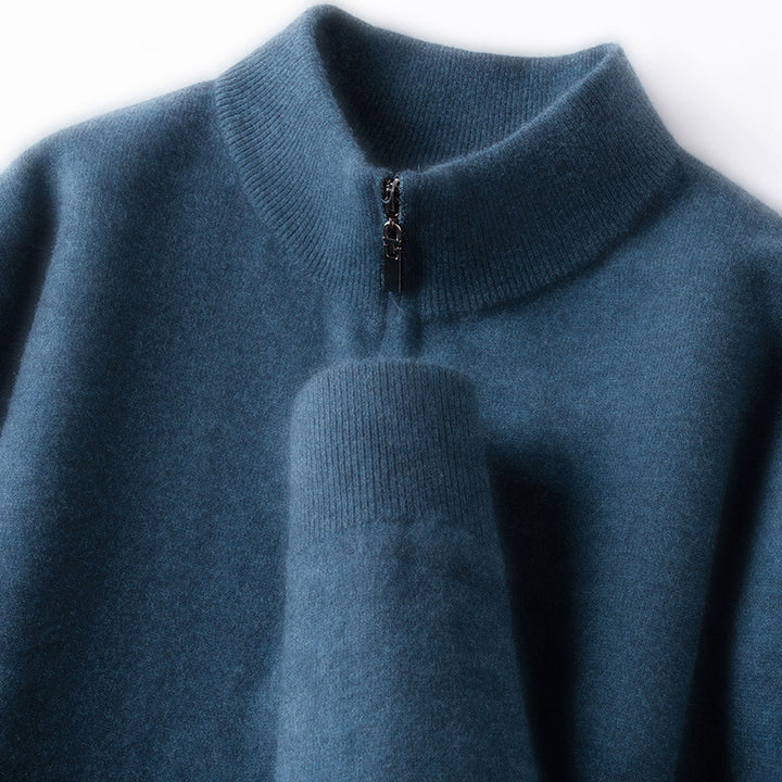 Herren-Wollpullover, 100% Wolle, Reißverschluss, Stehkragen