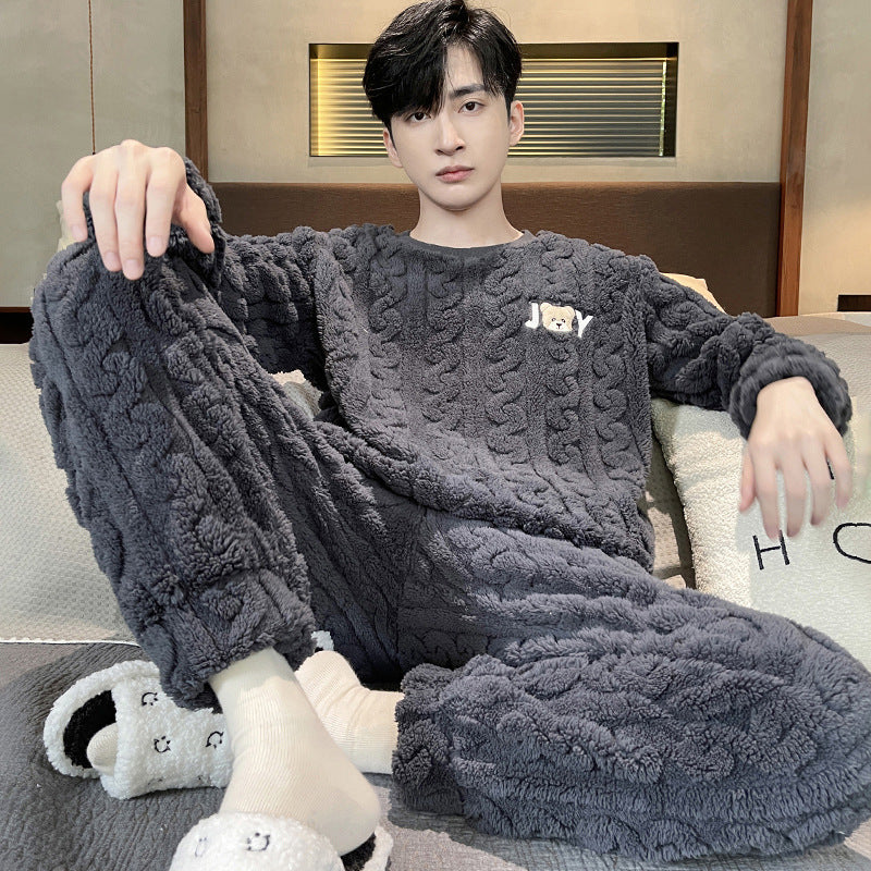 Herren-Pyjama-Set, Korallenfleece, gefüttert, warm