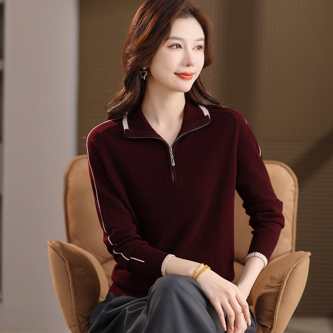 Damen-Polo-Strickpullover mit Reißverschluss