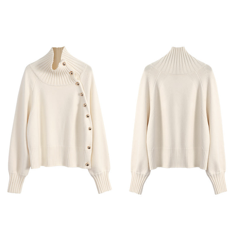 Damen-Strickjacke mit Rollkragen und Puffärmeln