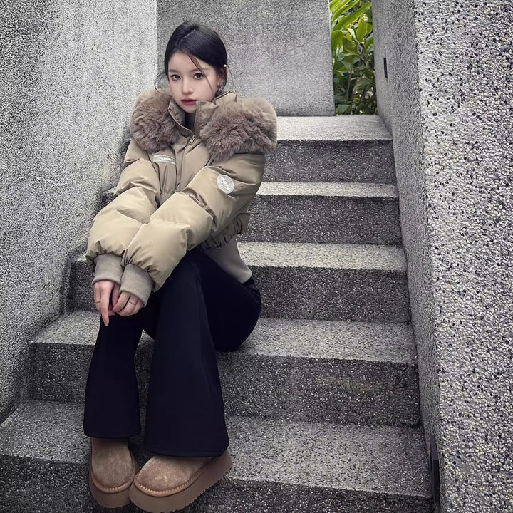 Damen-Parka im Retro-Stil mit Kaninchenfell-Kragen