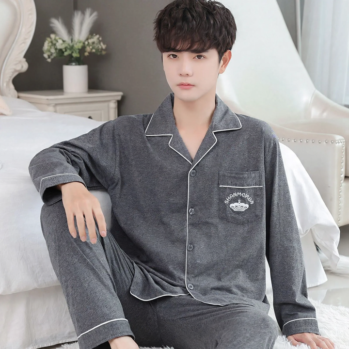 Herren-Pyjama-Set, 100% Baumwolle, Langarm