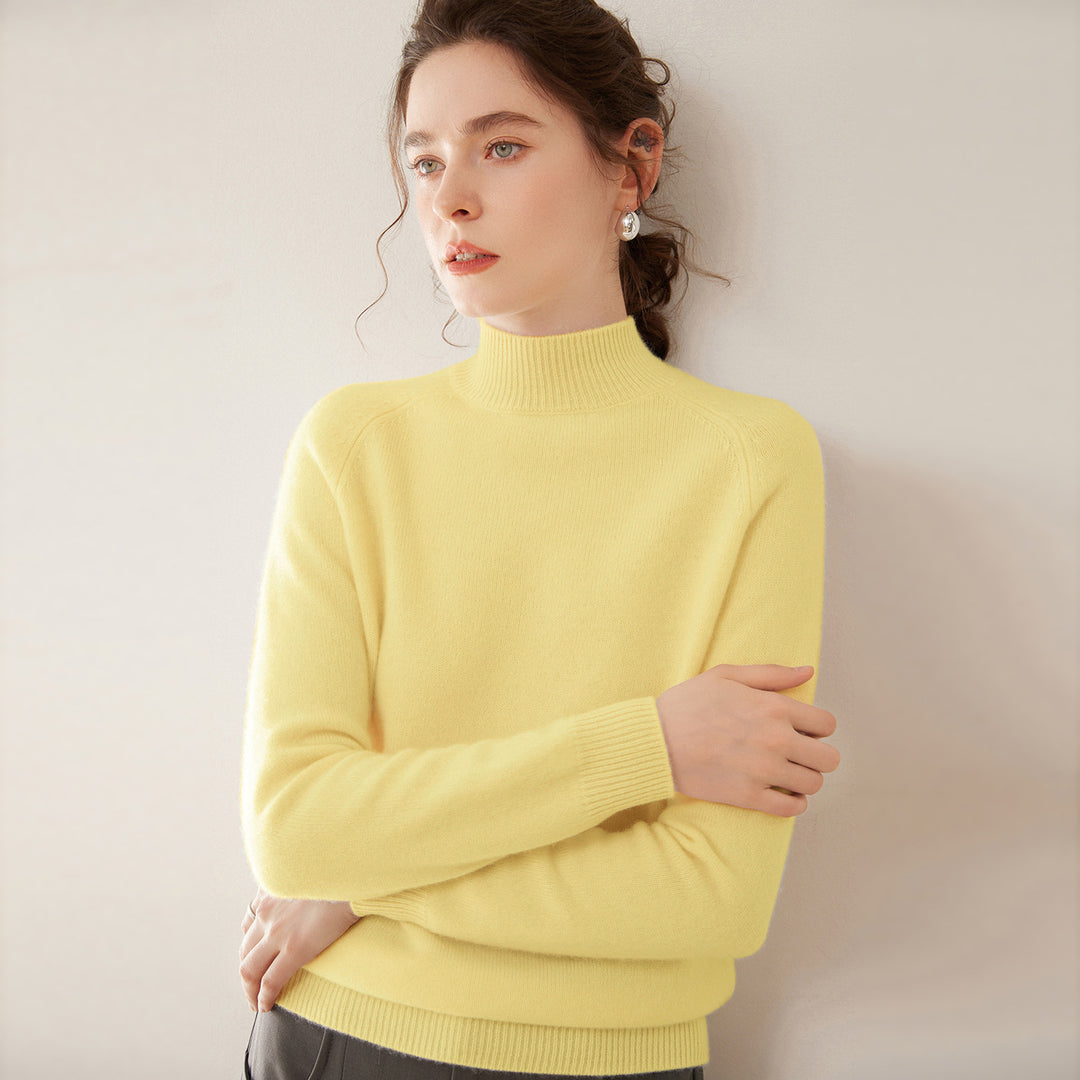 Damen-Kaschmirpullover, Stehkragen, weich und figurschmeichelnd