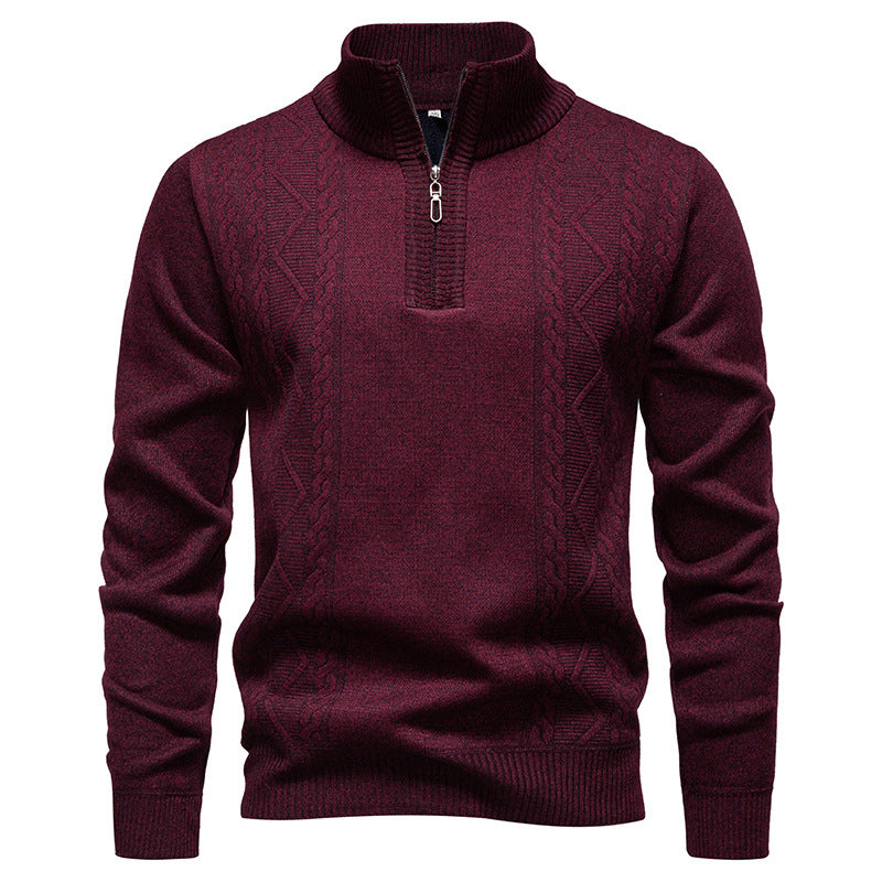 Herren-Strickpullover mit Stehkragen und halbem Reißverschluss
