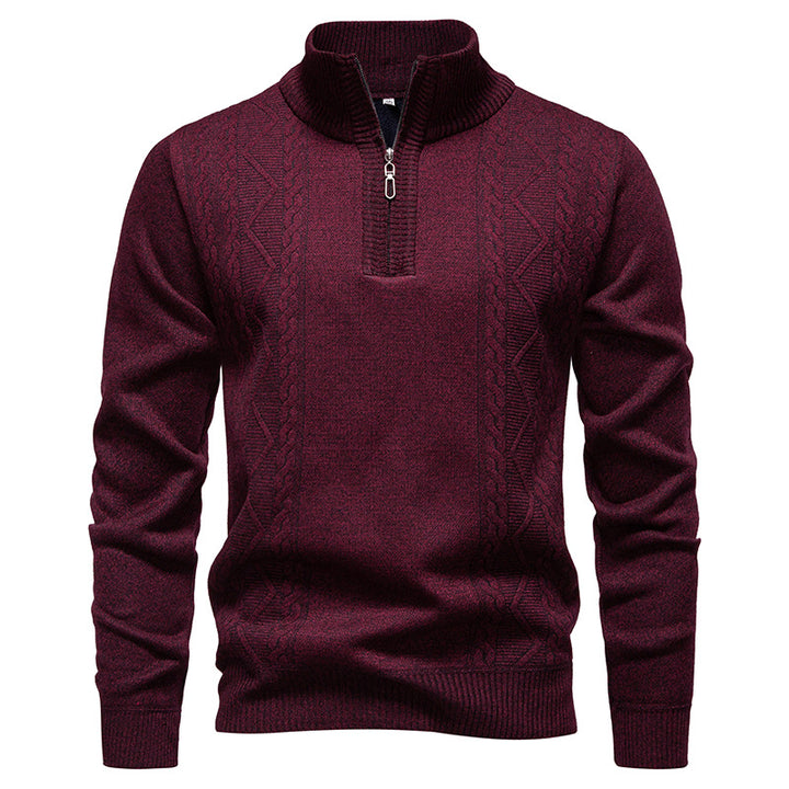 Herren-Strickpullover mit Stehkragen und halbem Reißverschluss