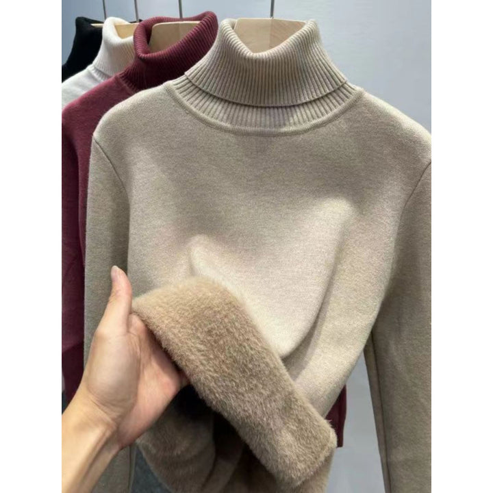 Gefütterter Damen-Strickpullover mit hohem Kragen