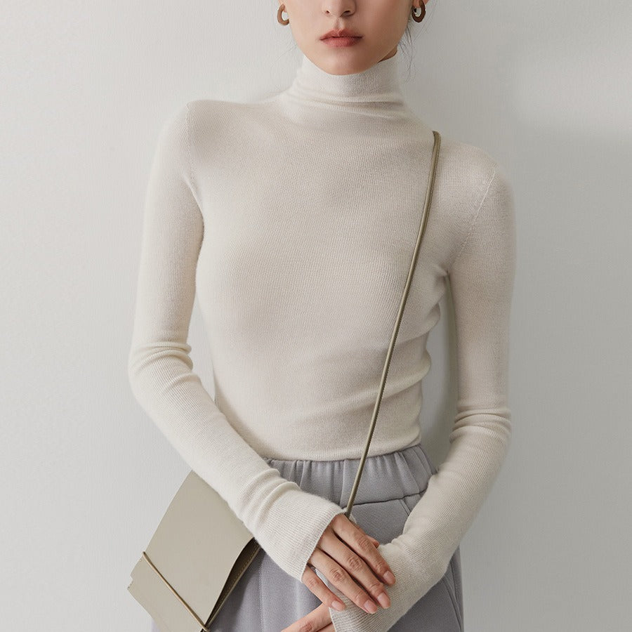 Damen-Kaschmirpullover mit Stehkragen, nahtlos