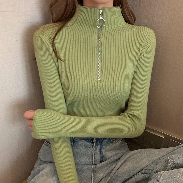 Damen-Strickpullover mit Stehkragen und Reißverschluss