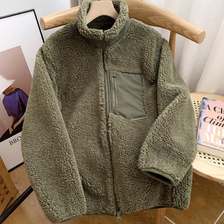Lässige Damen-Jacke aus Lammfell-Imitat mit Reißverschluss