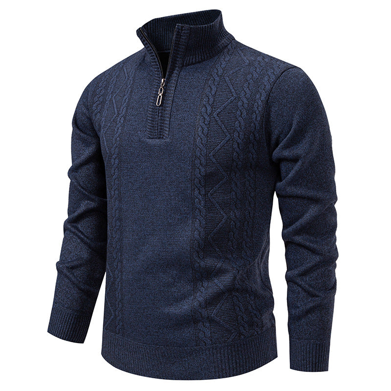 Herren-Strickpullover mit Stehkragen und halbem Reißverschluss